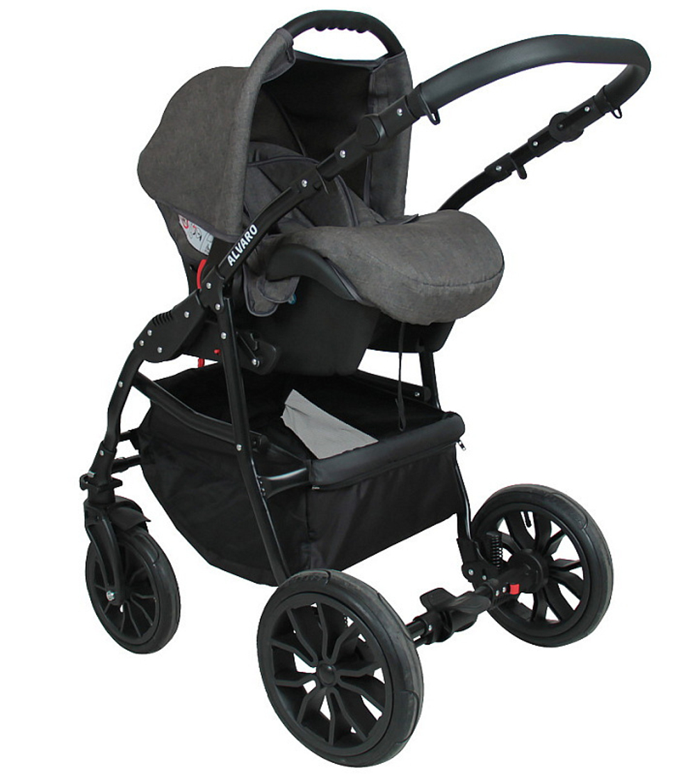 Детская коляска Alis Alvaro F 3 в 1 Al 02 т.серый+св.серый+желтая кожа