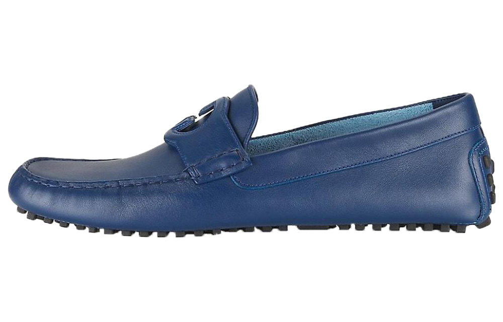 GUCCI Interlocking Collection Leather Loafers Men"s Blue