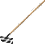 GRINDA GS-10 WOOD, 320 х 95 х 1300 мм, 10 витых зубцов, углеродистая сталь, антикор. покрытие, черенок дерев. высш. сорт, садовые грабли (39581-10)
