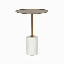 Кофейный столик Brasil 3, Ø45х61 см, белый мрамор, золотистая сталь