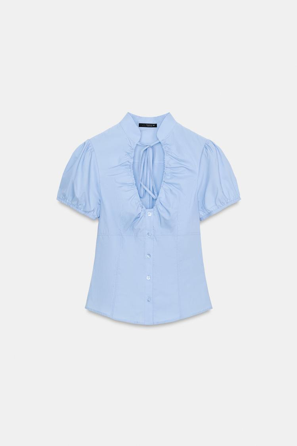 ZARA ТОП ИЗ ПОПЛИНА С ЗАВЯЗКАМИ, ГОЛУБОЙ