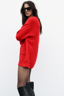 ZARA КАРДИГАН ОВЕРСАЙЗ ИЗ 100% ШЕРСТИ, КРАСНЫЙ