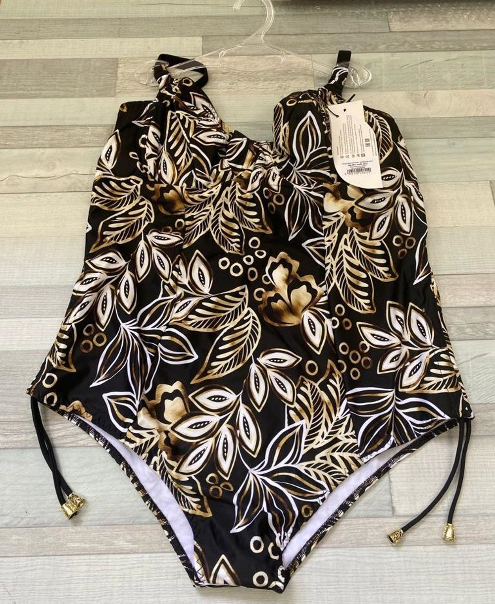 Совместный купальник с контрастным растительным принтом (Размер: 85D) (Цвет: черный)