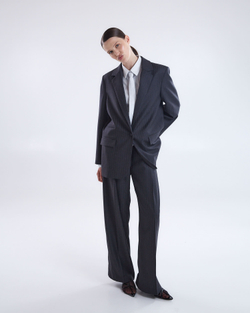 Брюки в полоску из шерсти Лоро Пиана темно-серый