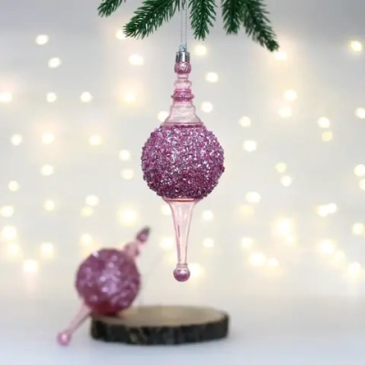 Елочные украшения «Мерцание ночи» 6.5*6.5*19.5 см (набор 2 шт), Розовый