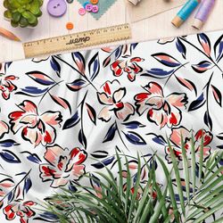 Ткань ниагара рисованные цветы с чёрным контуром