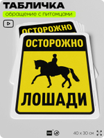 Табличка "Осторожно, лошади" на дверь и забор, для конюшни, фермы, деревни, 40х30 см, Silver Plane x Айдентика Технолоджи