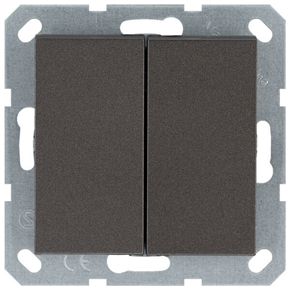 Выключатель двухклавишный 10A 250V~ с накладкой, цвет Мокко