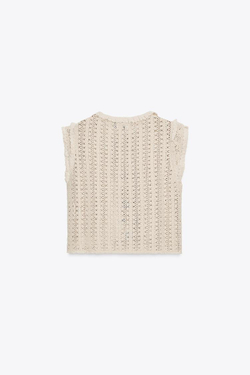 ZARA ТОП С ВЫШИВКОЙ КРОШЕ, ЭКРЮ