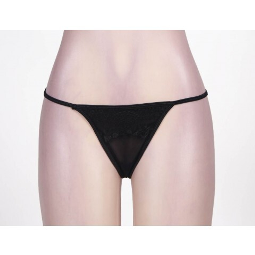 Пояс черный с подвязками + стринги (размер XL-2XL)