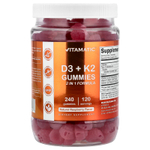 Vitamatic, D3 и K2, жевательные таблетки, со вкусом натуральной малины, 240 жевательных таблеток