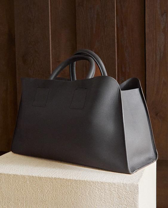 ZARA HOME КОЖАНАЯ МИНИ-СУМКА-ТОУТ, ЧЕРНЫЙ