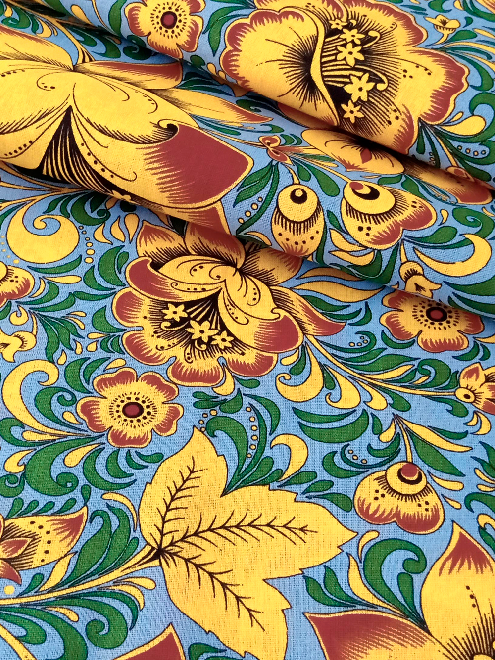 Ткань бязь плательная, рис. "Хохлома", ширина 150 см, арт. 34.4