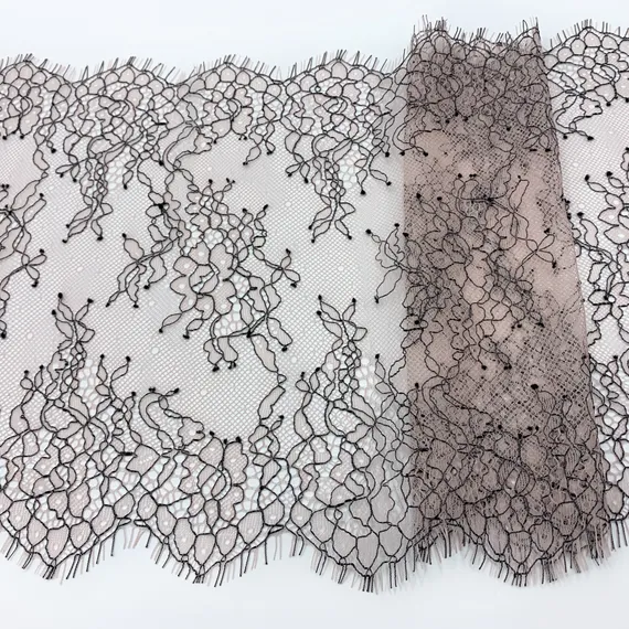 Кружево реснички пудра/черный (22*300 см)