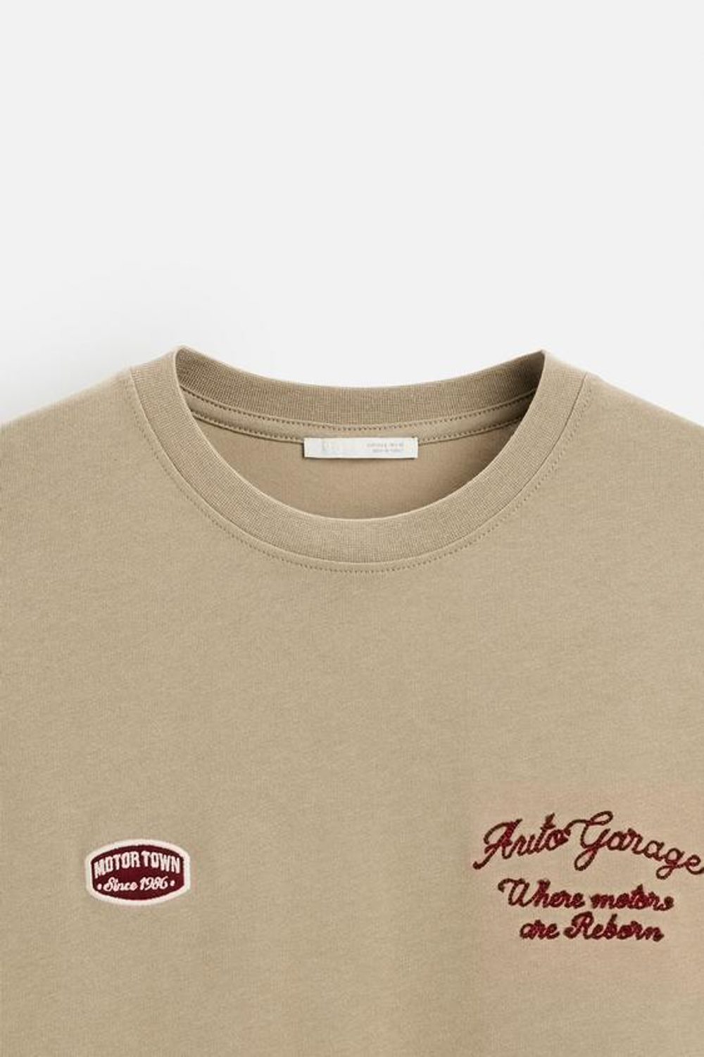 ZARA ФУТБОЛКА С КОНТРАСТНОЙ ВЫШИВКОЙ, ТЕМНЫЙ РЫЖЕВАТО-КОРИЧНЕВЫЙ