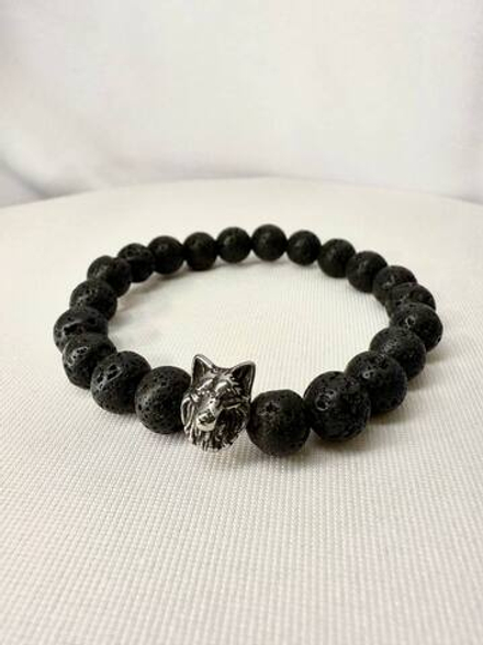 Браслет из Лавы с бусиной-Волком