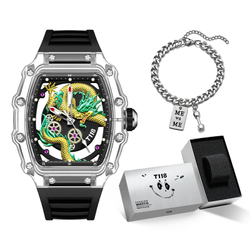 T118 Quartz Movement Silicone Strap Watch Men"s Watches Black Dial