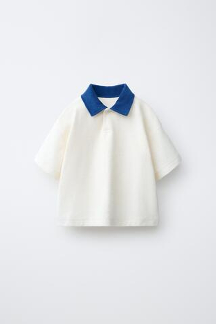 ZARA ФУТБОЛКА ПОЛО ИЗ МАХРОВОЙ ТКАНИ, СИНИЙ