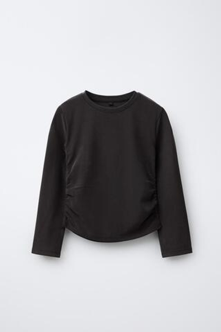 ZARA СПОРТИВНЫЙ ЛОНГСЛИВ СО СБОРКАМИ, СЕРЫЙ