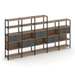 Shelf System Пятисекционный стеллаж пятиярусный с ящиками SN.STM-551 Дуб Табак/Антрацит/Металл Черны