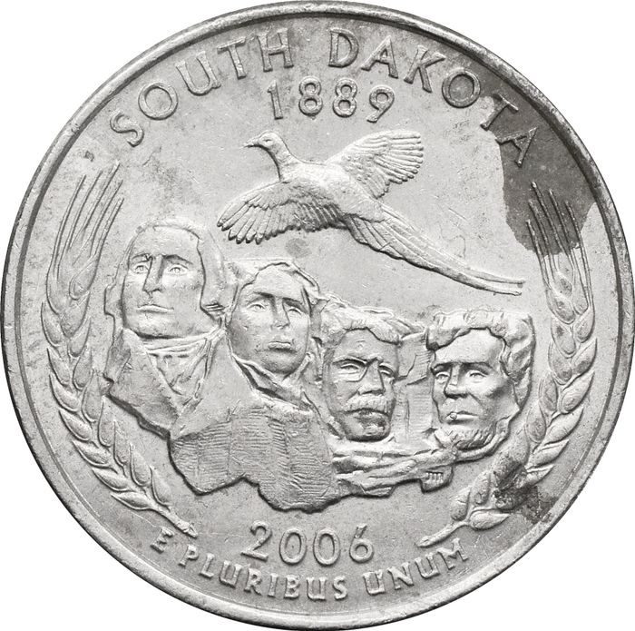 25 центов (1/4 доллара, квотер) 2006 США «Штат Южная Дакота» (P)
