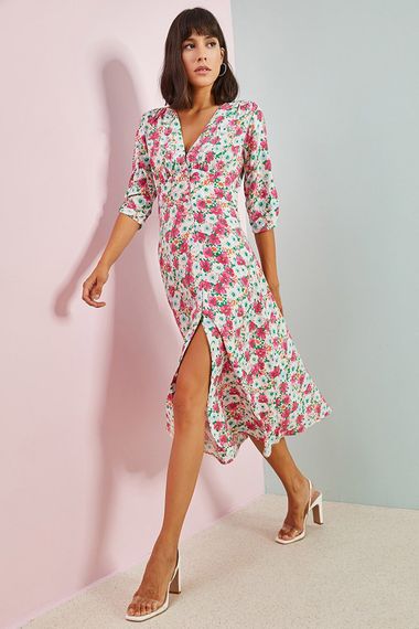 Qadın üçün beli ipli, güllü don, çəhrayı 30051027