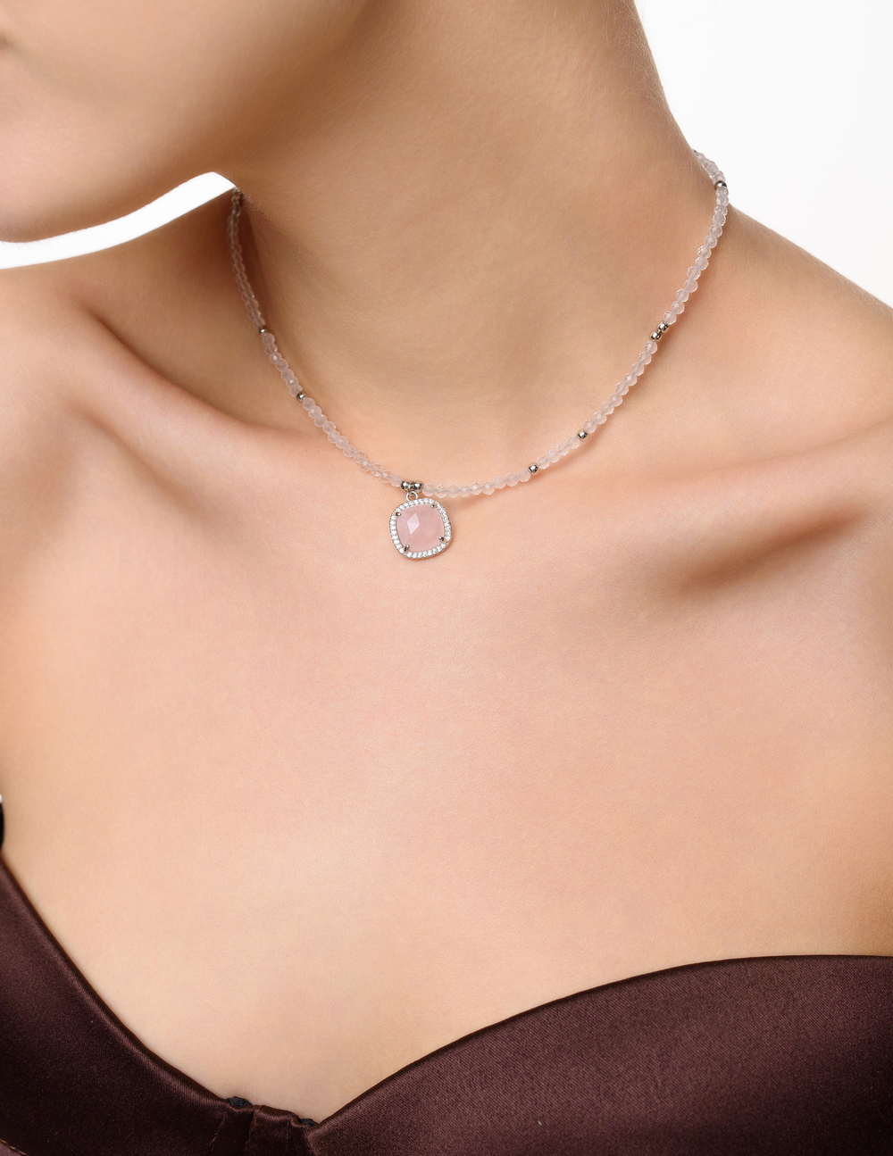 Чокер "Royal" из розового кварца Silver