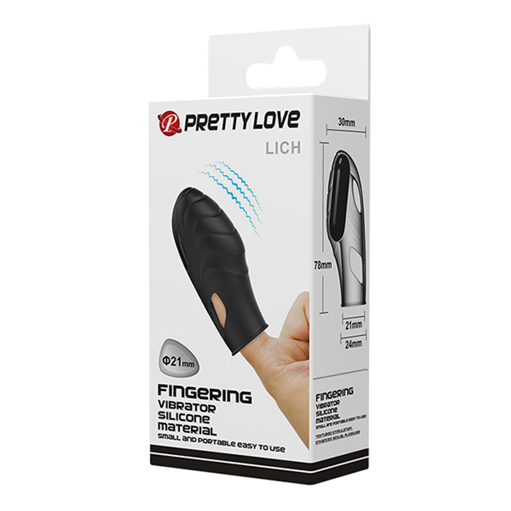 Рельефная вибронасадка 7,8см на палец Pretty Love Lich Finger Vibrator Black BI-014752