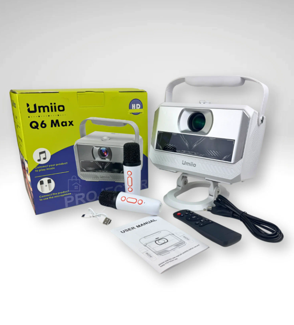 Проектор c караоке и 2 микрофонами Umiio Q6 Max, для домашнего кинотеатра, HDR, 1920 x 1080, Wi-Fi, Bluetooth