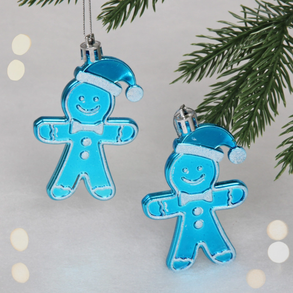 Елочные игрушки «Пряничный человечек» 8 см (набор 2 шт), Синийй