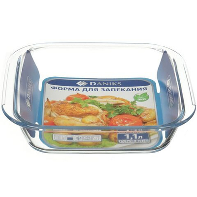 Форма для выпечки стекло, 19х21.3х5 см, 1.1 л, прямоуг, Daniks, OCT-NR4903