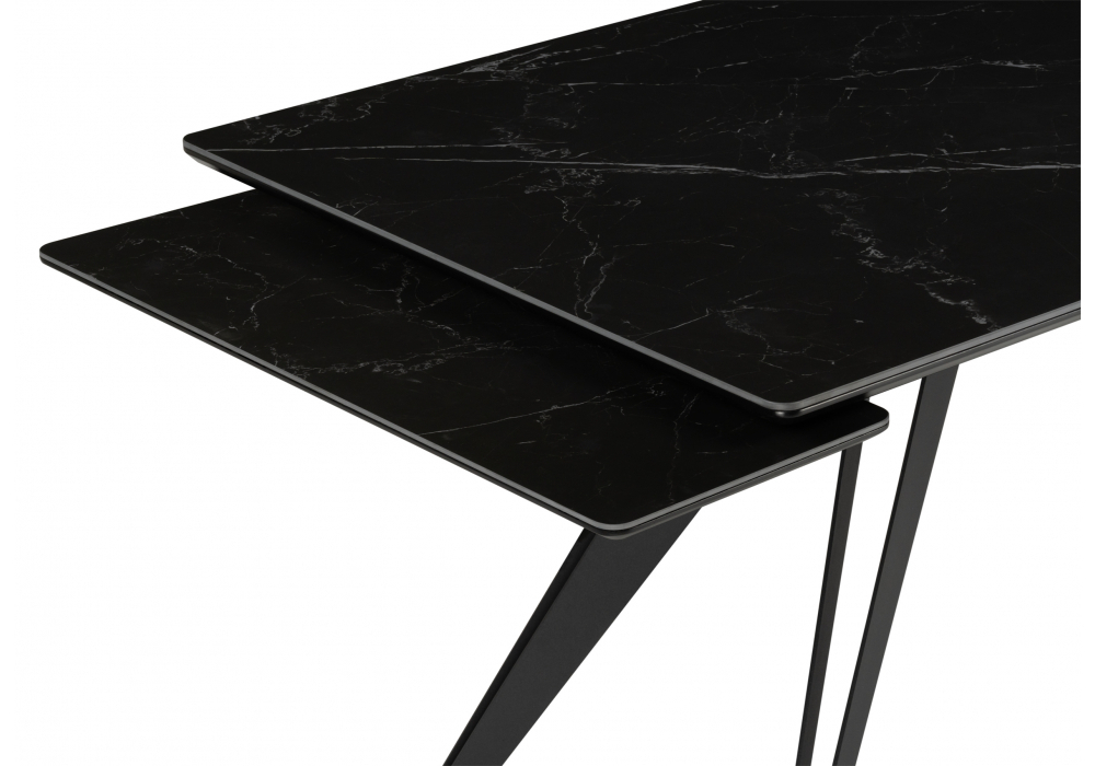 Керамический стол Woodville Дарвин 140(200)х80 черный мрамор shakespeare black, черный, ножки черные