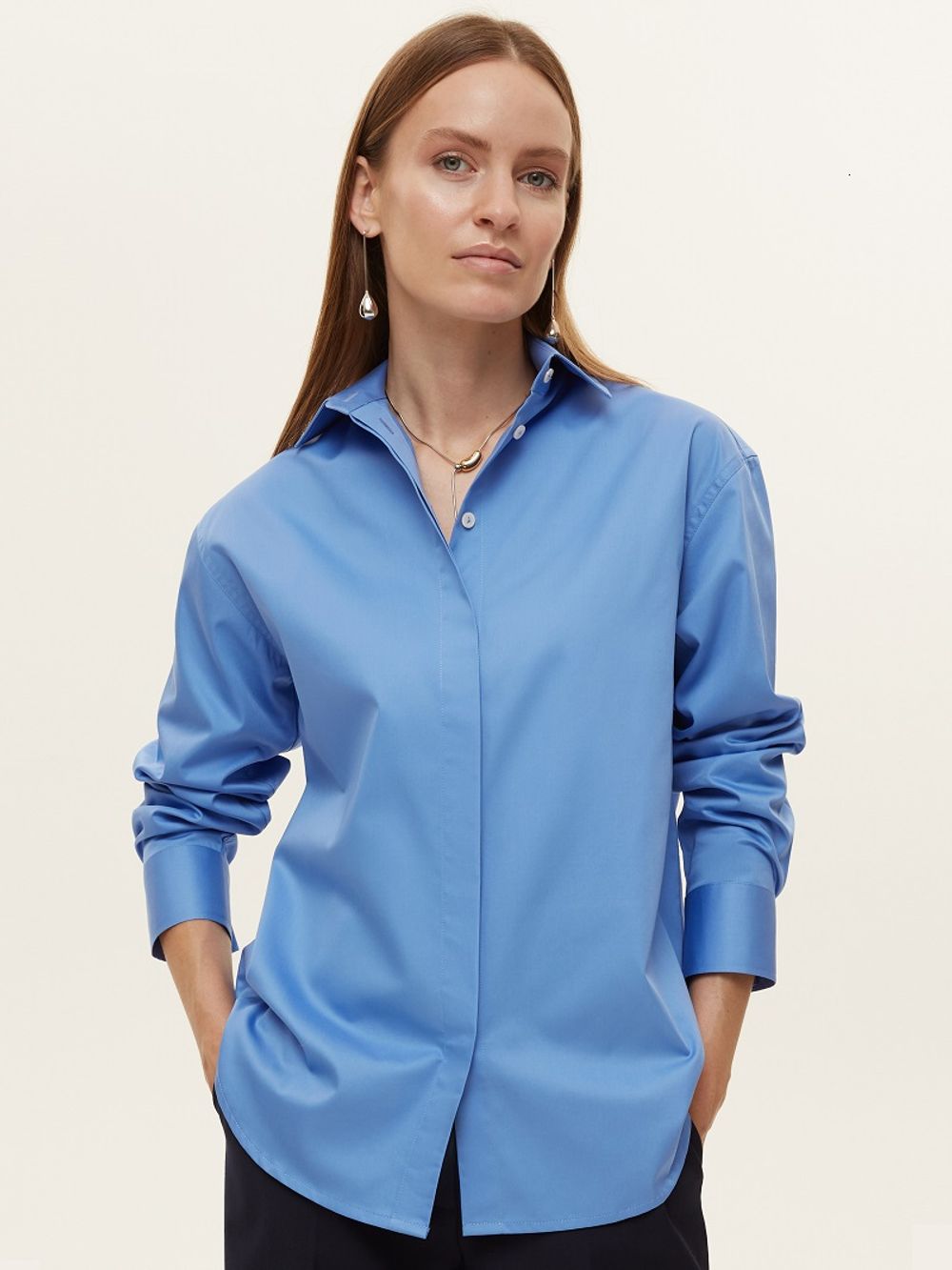 Рубашка Хельсинки васильковая хлопок