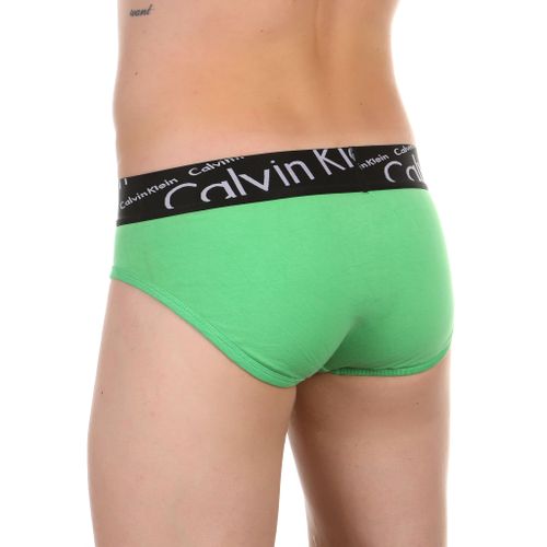 Мужские трусы брифы салатовые с черной резинкой Calvin Klein Black Waistband