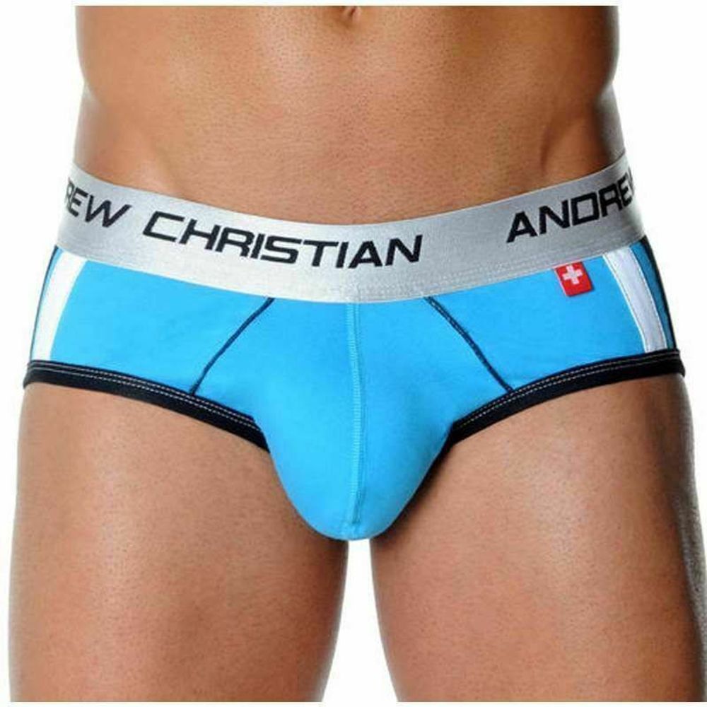 Мужские трусы брифы бирюзовые с передним пуш-ап Andrew Christian Shock Jock Racer Brief Turquoise