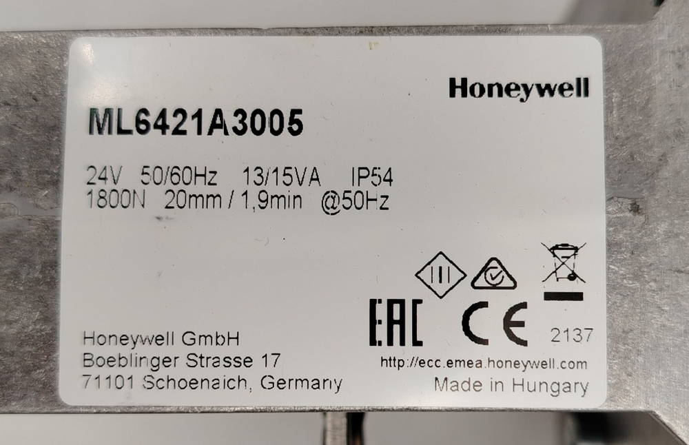 Привод клапана 3-позиционный Honeywell ML6421A3005 24В 50/60Гц 20мм 1800Н IP54