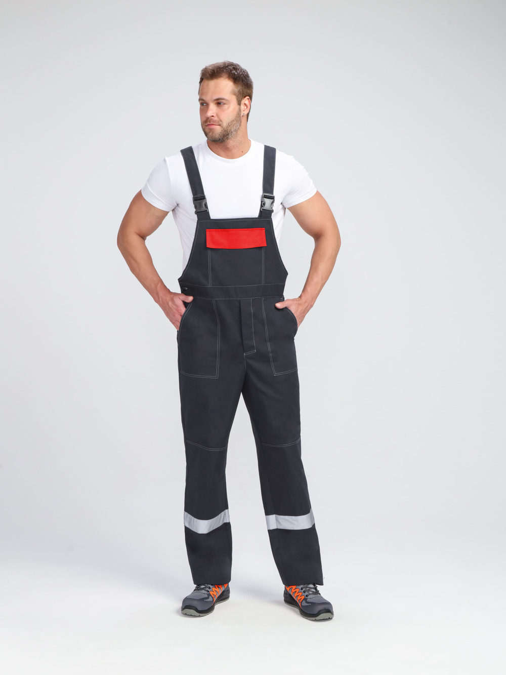 Костюм Бриготек-2 СОП (тк.Смесовая,260) п/к, т.серый/красный