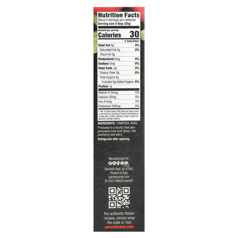 Amore, Томатная паста с базиликом, 127 г (4,5 унции)