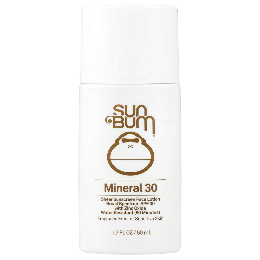 Sun Bum, Mineral, прозрачный солнцезащитный лосьон для лица, SPF 30, без отдушки, 50 мл (1,7 жидк. унции)