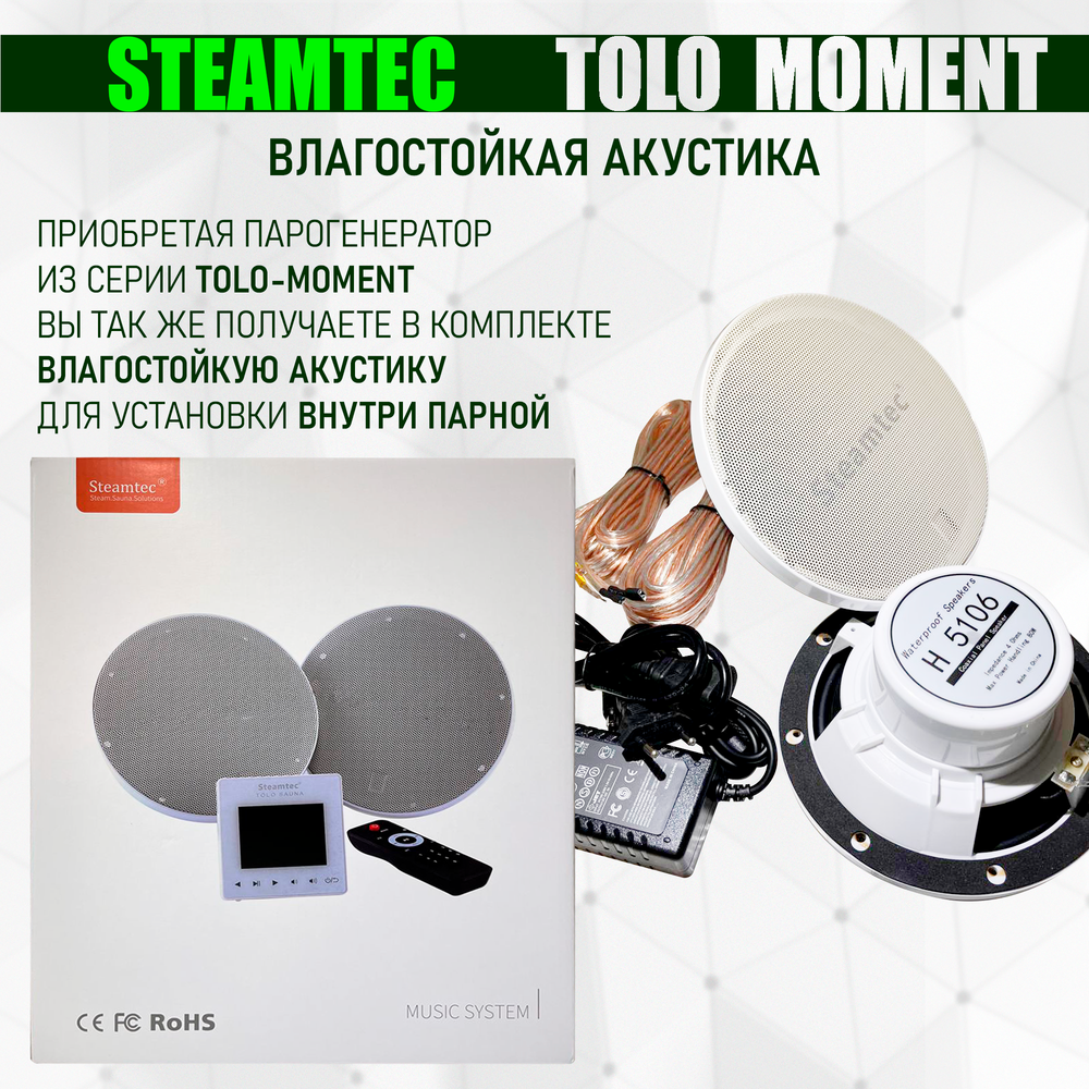 Steamtec TOLO MOMENT 45 - 4,5 кВт парогенераторы для хамама и турецкой бани / Серия PLATINUM со встроенной музыкой, пультом на 9-ти языках и возможностью монтажа без термодатчиков