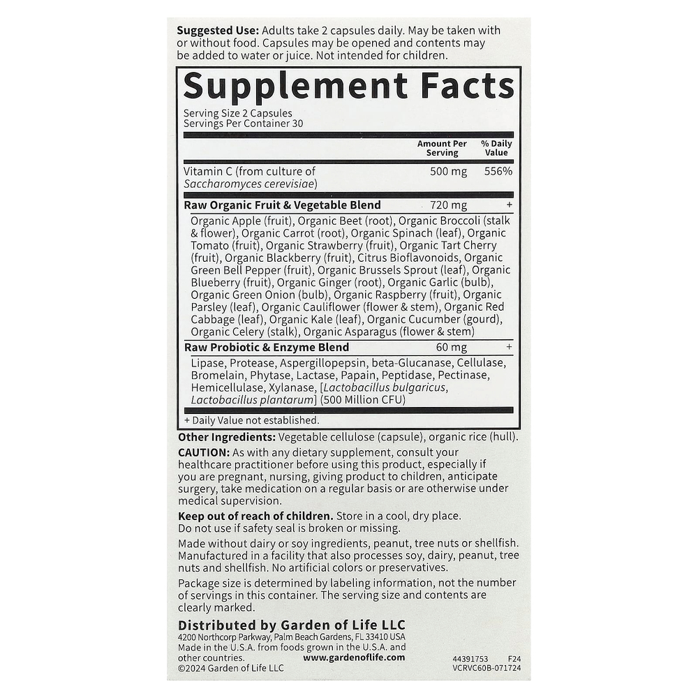 Garden of Life, Vitamin Code®, RAW Vitamin C™, 60 веганских капсул