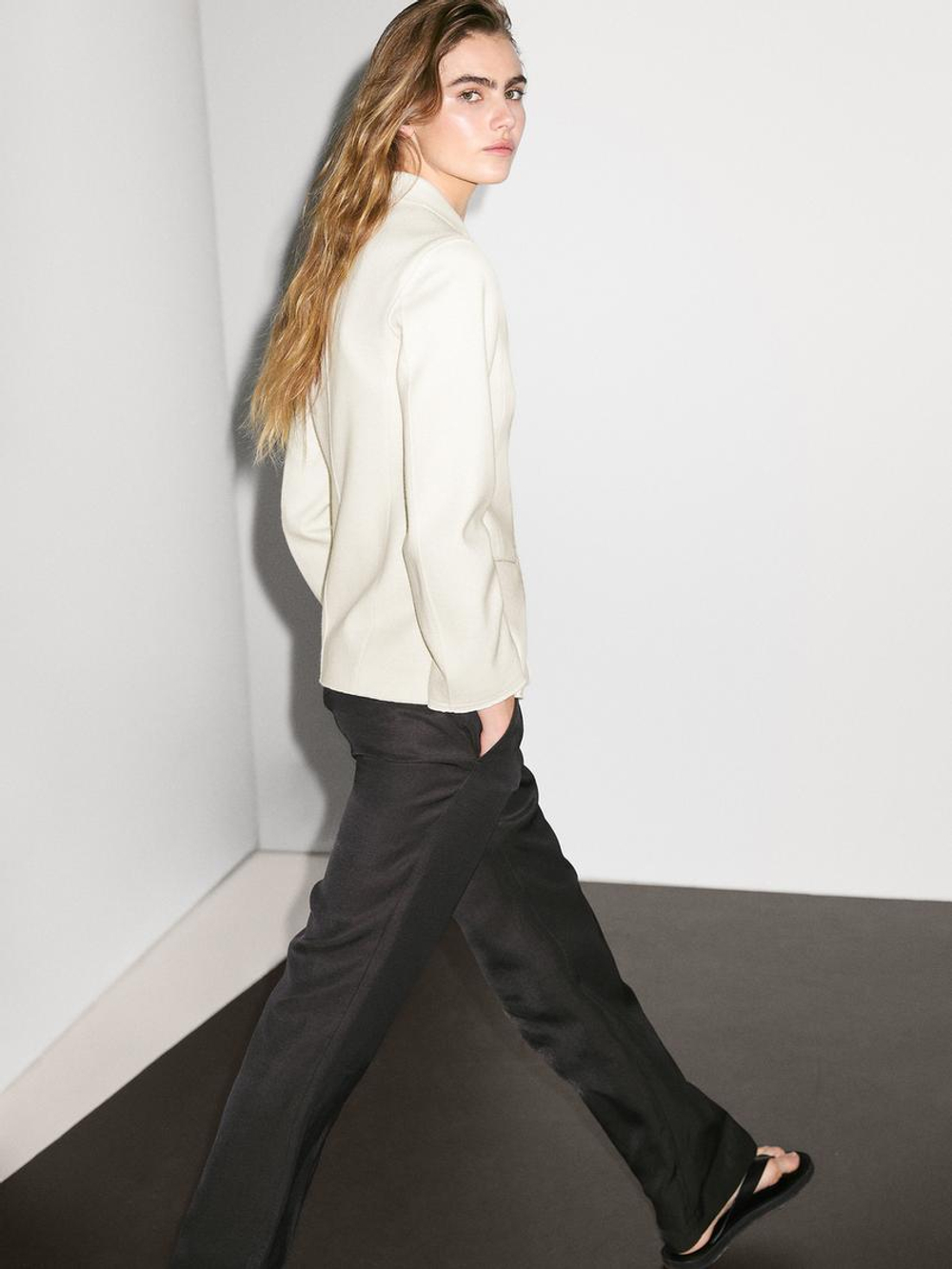 Massimo Dutti Блейзер из тонкой смесовой шерсти, натуральный, кремовый