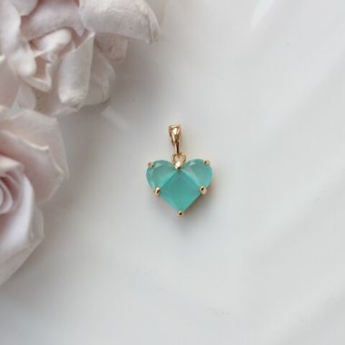 Подвеска Сердце с бирюзовым фианитом, 14 мм, позолота, П341