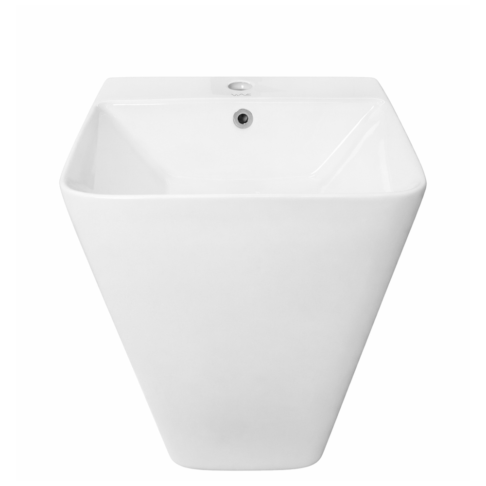 Умывальник-моноблок BASIS WAVE 440*380*835 ш*г*в, с хром переливом, белый, прямоуг