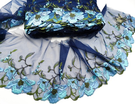 Вышивка на сетке, 20 см, ЛЕВАЯ, цветы на темно-синем фоне (Артикул: VS-2023), м