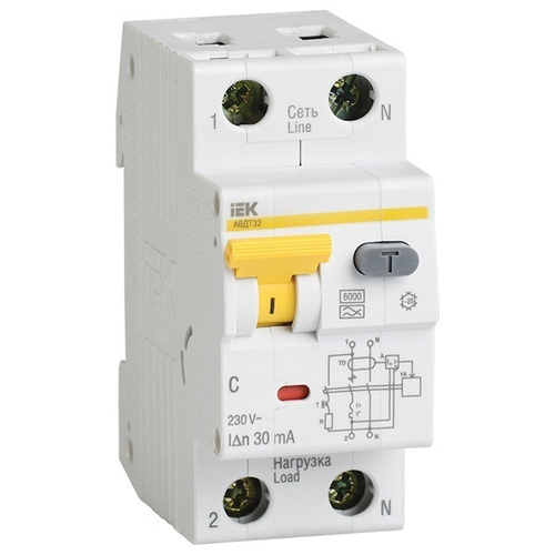 Дифференциальный автомат АВДТ32 C10А 1П+Н 30мА тип А однофазный электронный 6кА ИЭК (дифавтомат, АВДТ) MAD22-5-010-C-30