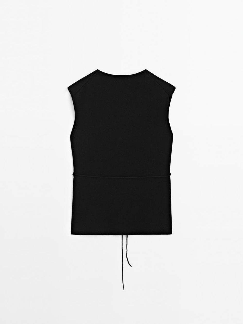 Massimo Dutti Трикотажный жилет с V-образным вырезом, черный