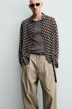 ZARA БРЮКИ BALLOON FIT С ЗАЩИПАМИ, РЫЖЕВАТО-КОРИЧНЕВЫЙ
