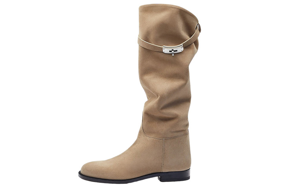 HERMES Jumping Knee high Boots Women"s Beige