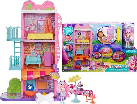Кукольный домик Mattel Enchantimals - Городской домик с кафе - Игровой набор 70 см с куклой, фигуркой собаки и аксессуарами - Энчантималс HJH65